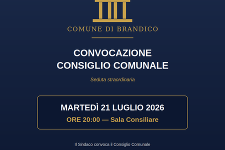 Convocazione Consiglio Comunale di Brandico — 21 luglio 2026